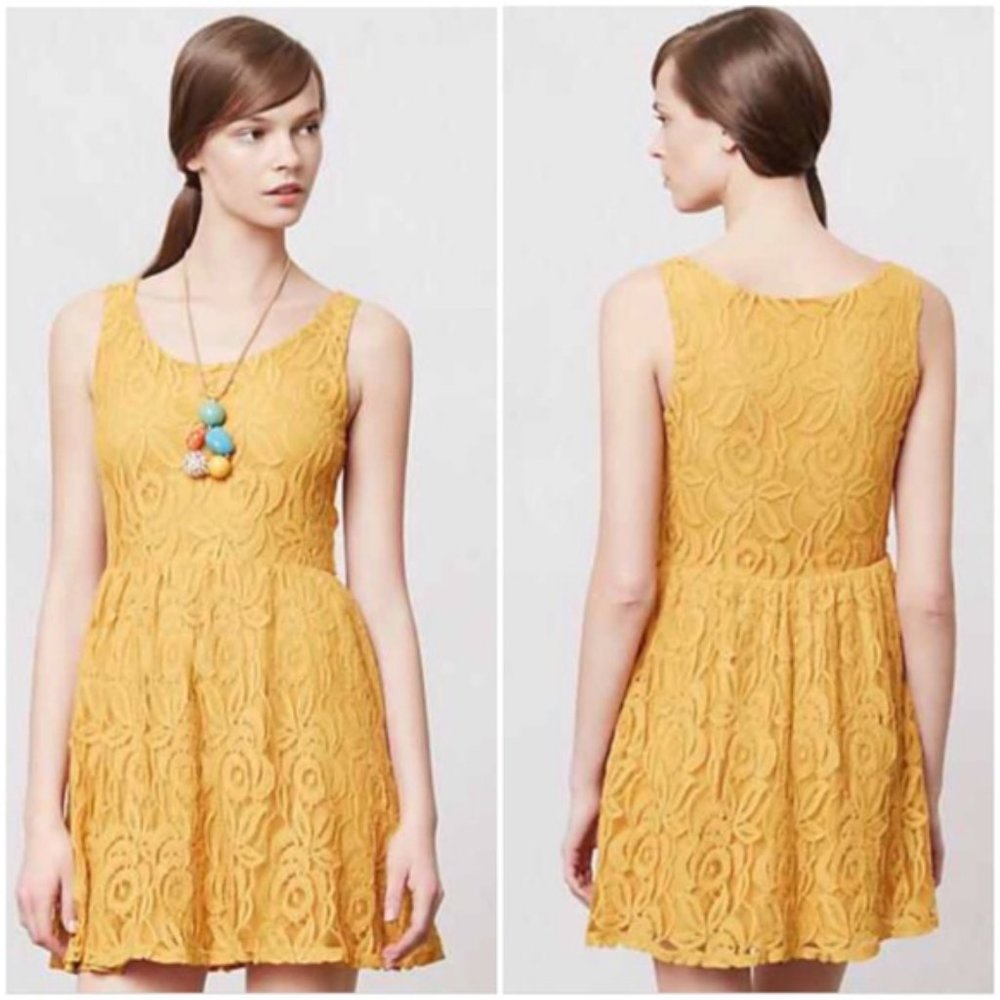 Anthropologie Yellow Lace Dress